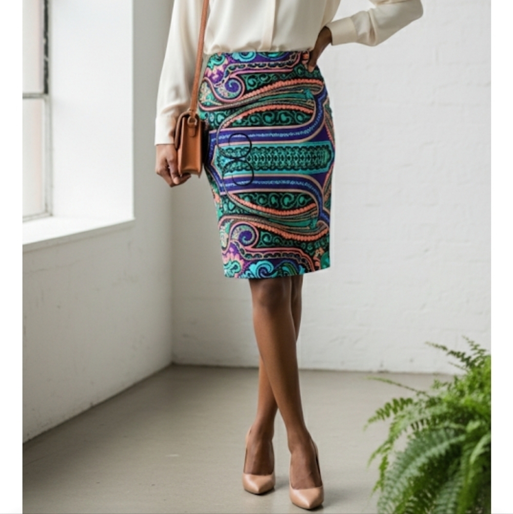 Plenty by Tracy Reese Anthropologie Paisley Print Pencil Skirt Artsy Boho Sz 8P